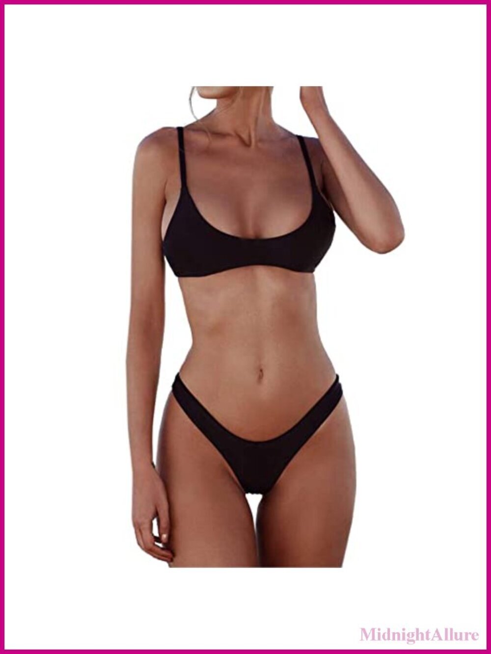 Women's Solid Scoop Neck Push Up Padded Brazilian Thong Bikini Swimsuit Set
